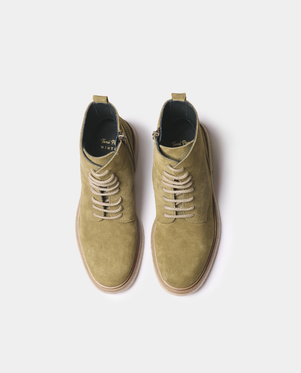 Botins de Camurça com Cordões e Fecho Zip Verde-3