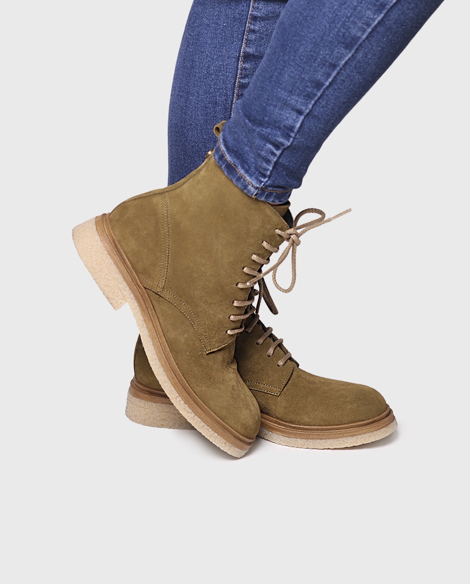 Botins de Camurça com Cordões e Fecho Zip Verde-4