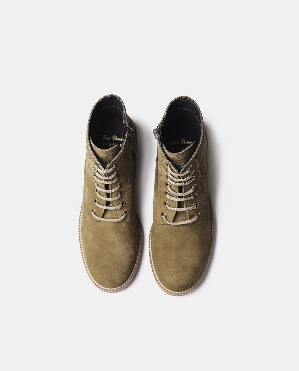 Botins de Camurça com Cordões e Fecho Zip Verde-3