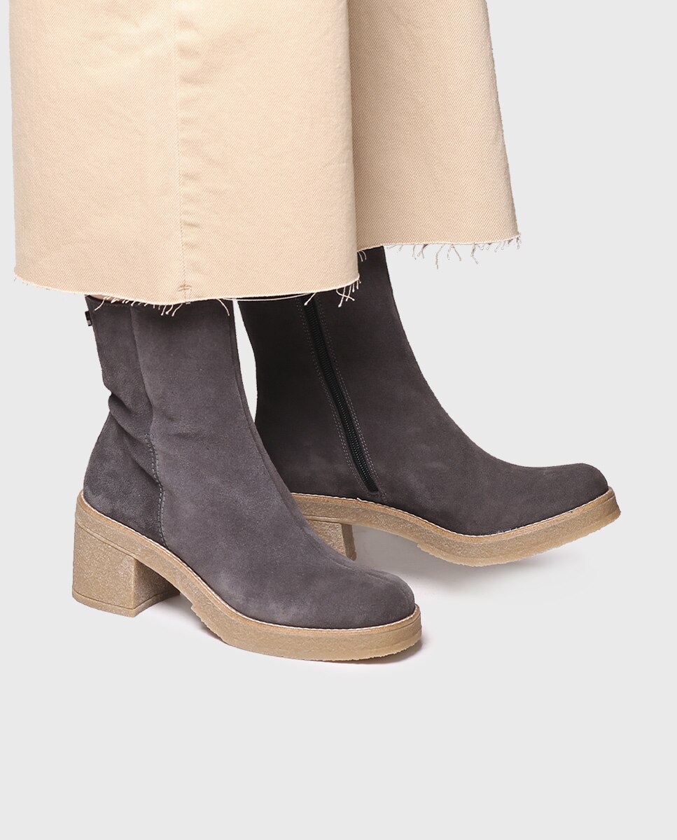 Botins de Camurça com Fecho Zip Cinzento-4