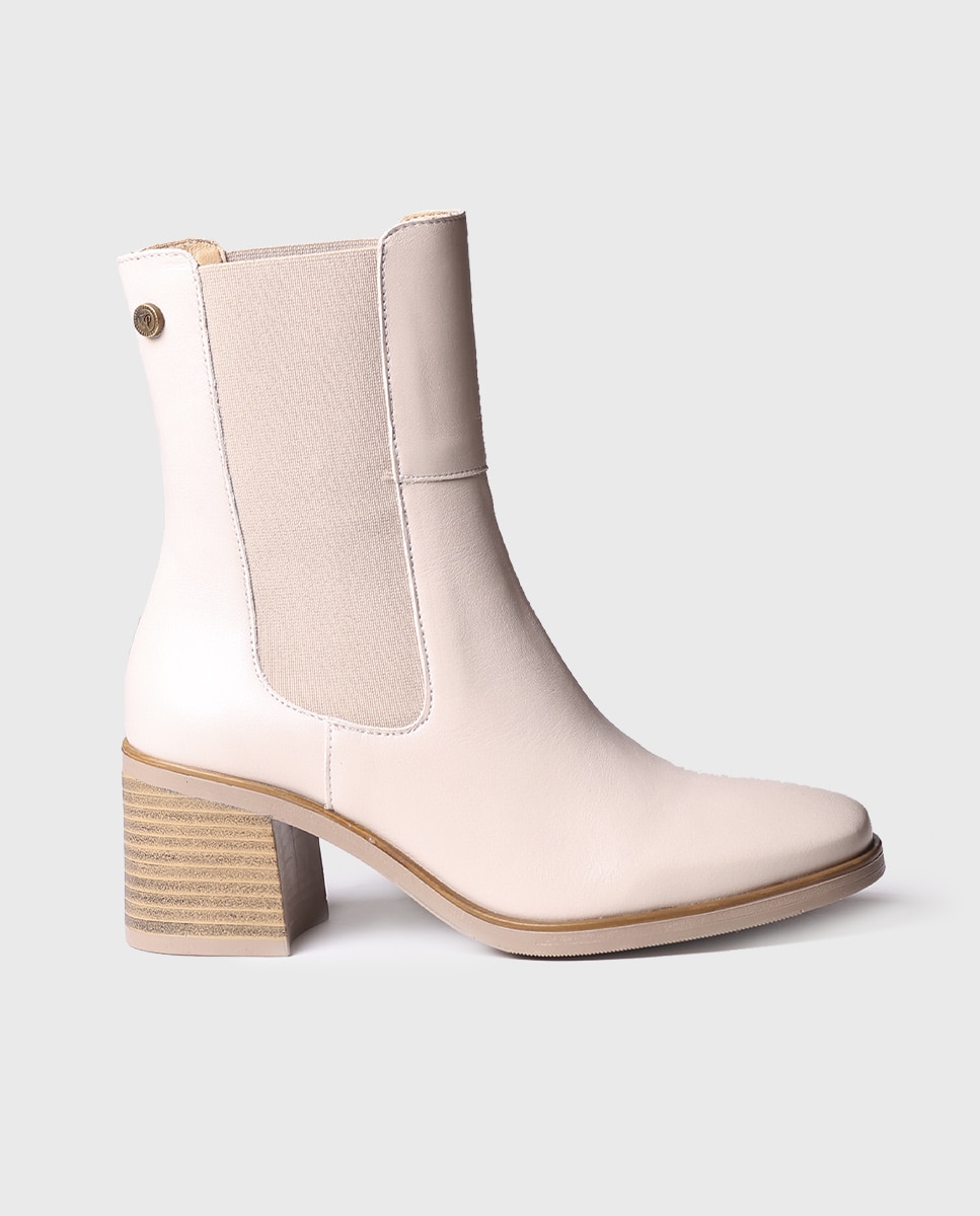 Botins de Pele com Elásticos Bege-1