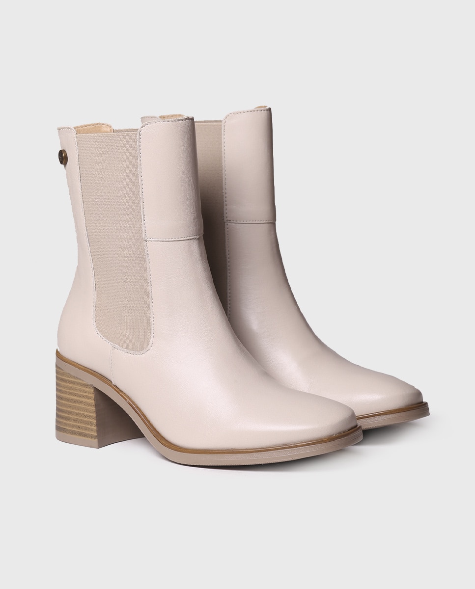 Botins de Pele com Elásticos Bege-2