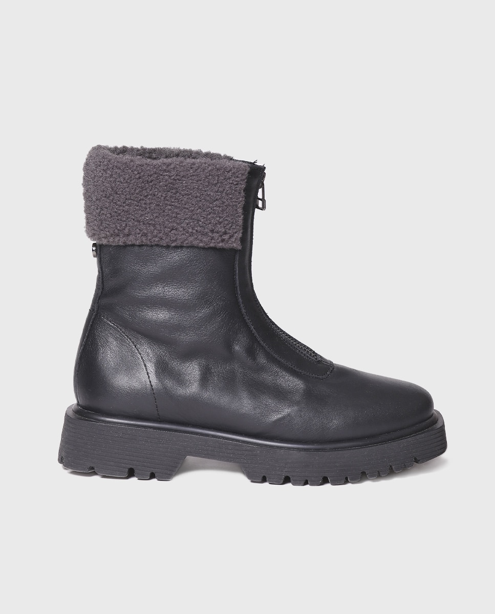 Botins de Pele com Fecho Zip Preto-1