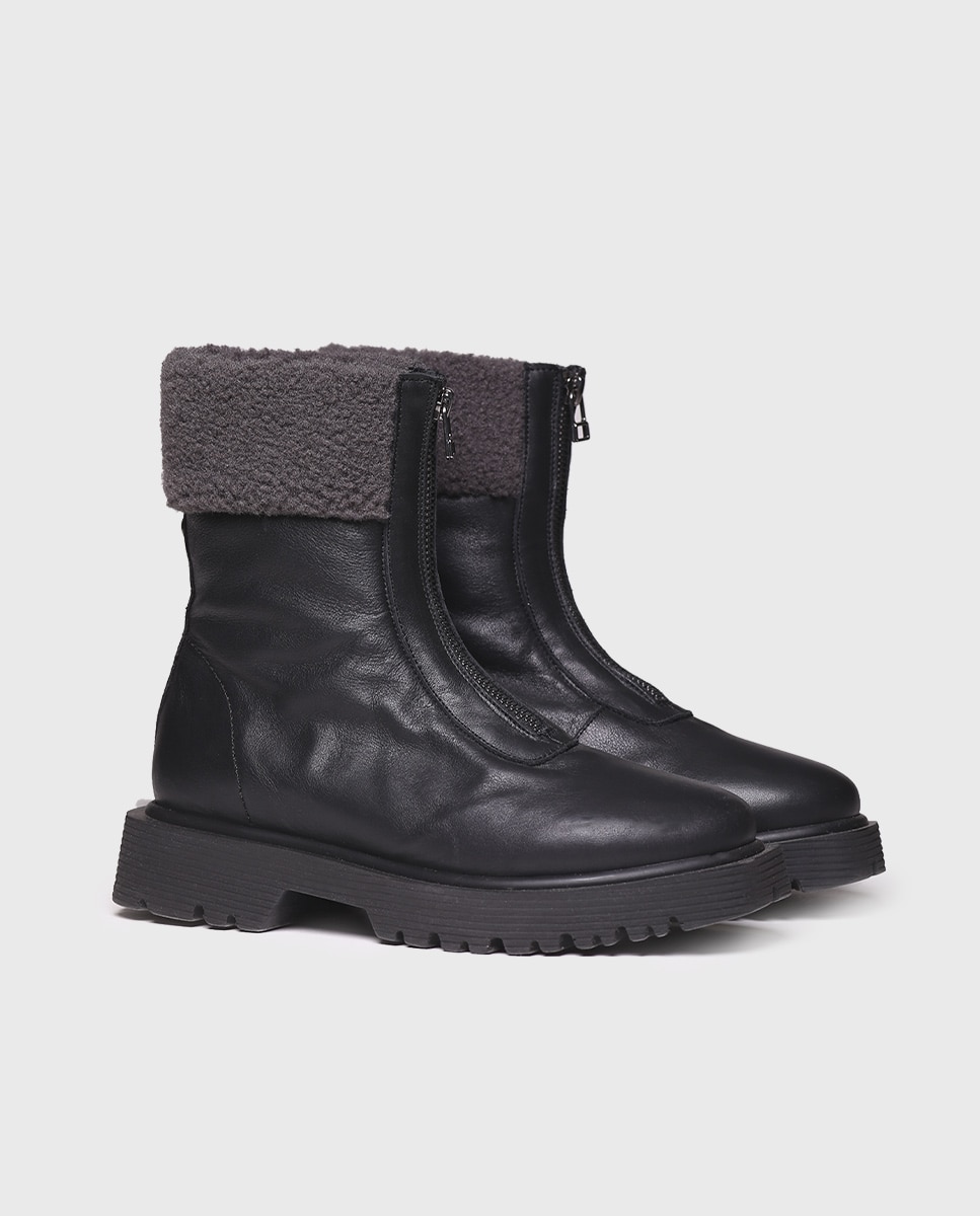 Botins de Pele com Fecho Zip Preto-2