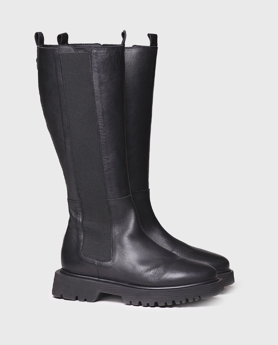 Botas de Pele com Elásticos Preto-2