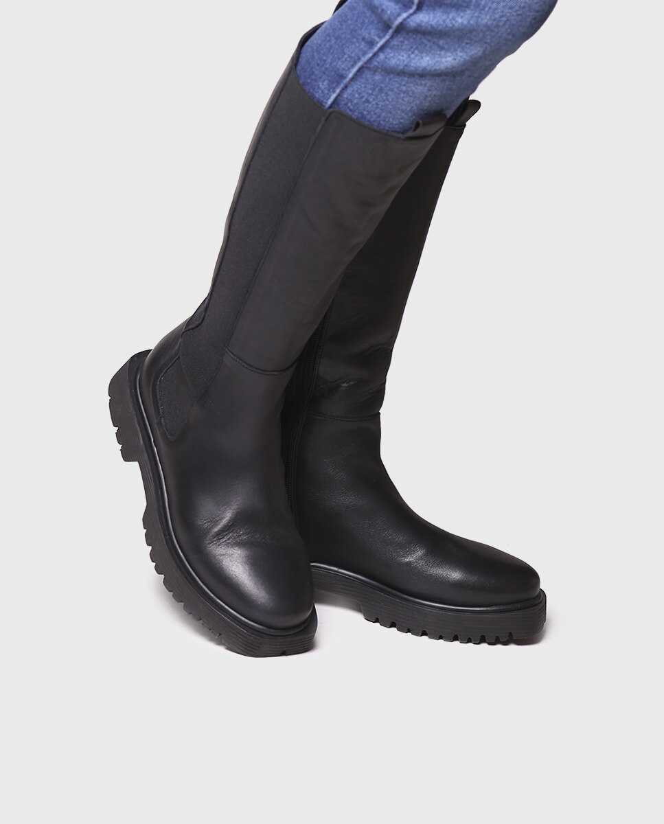 Botas de Pele com Elásticos Preto-4