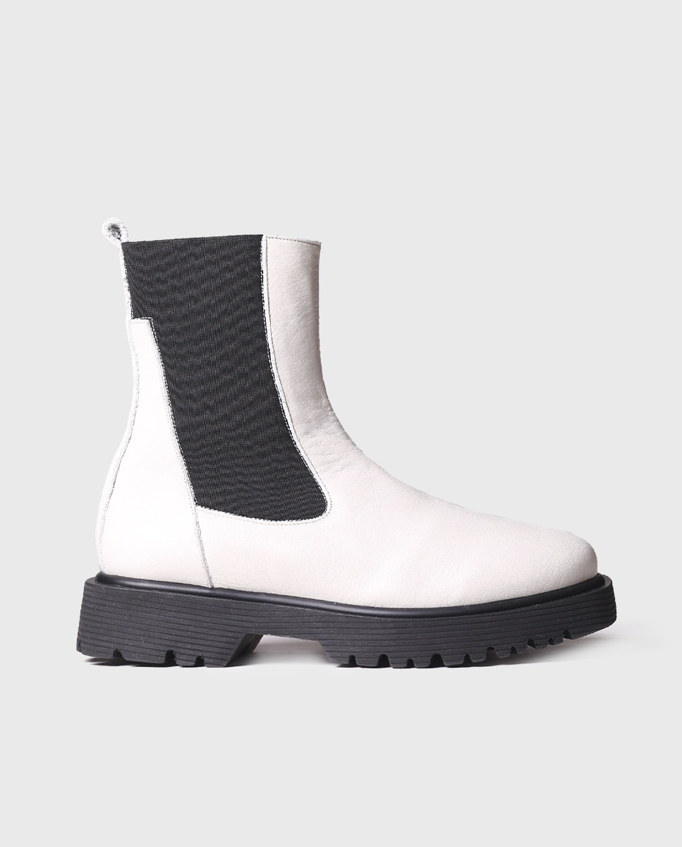 Botins de Pele com Elásticos Branco-1