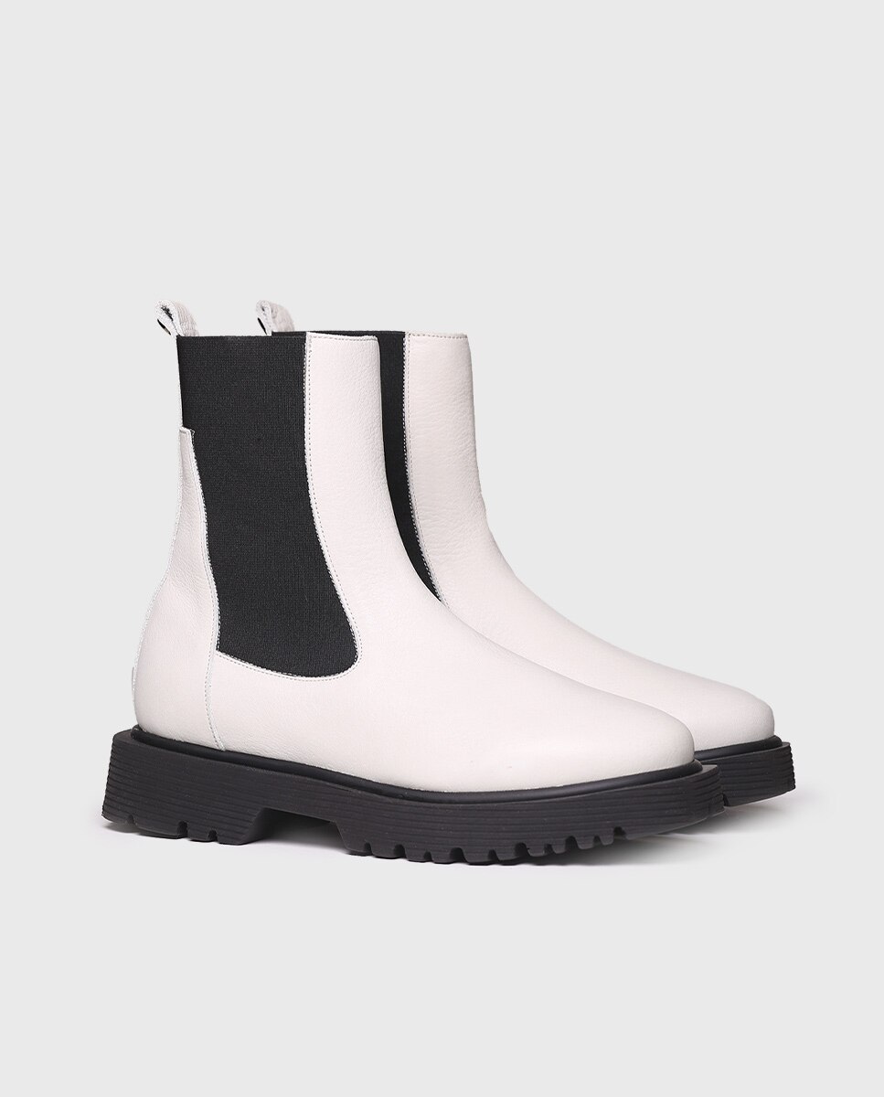 Botins de Pele com Elásticos Branco-2