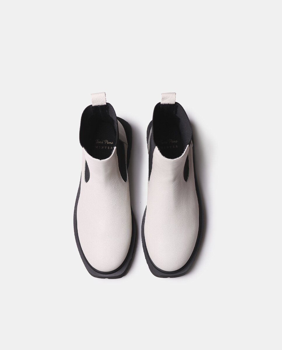 Botins de Pele com Elásticos Branco-3