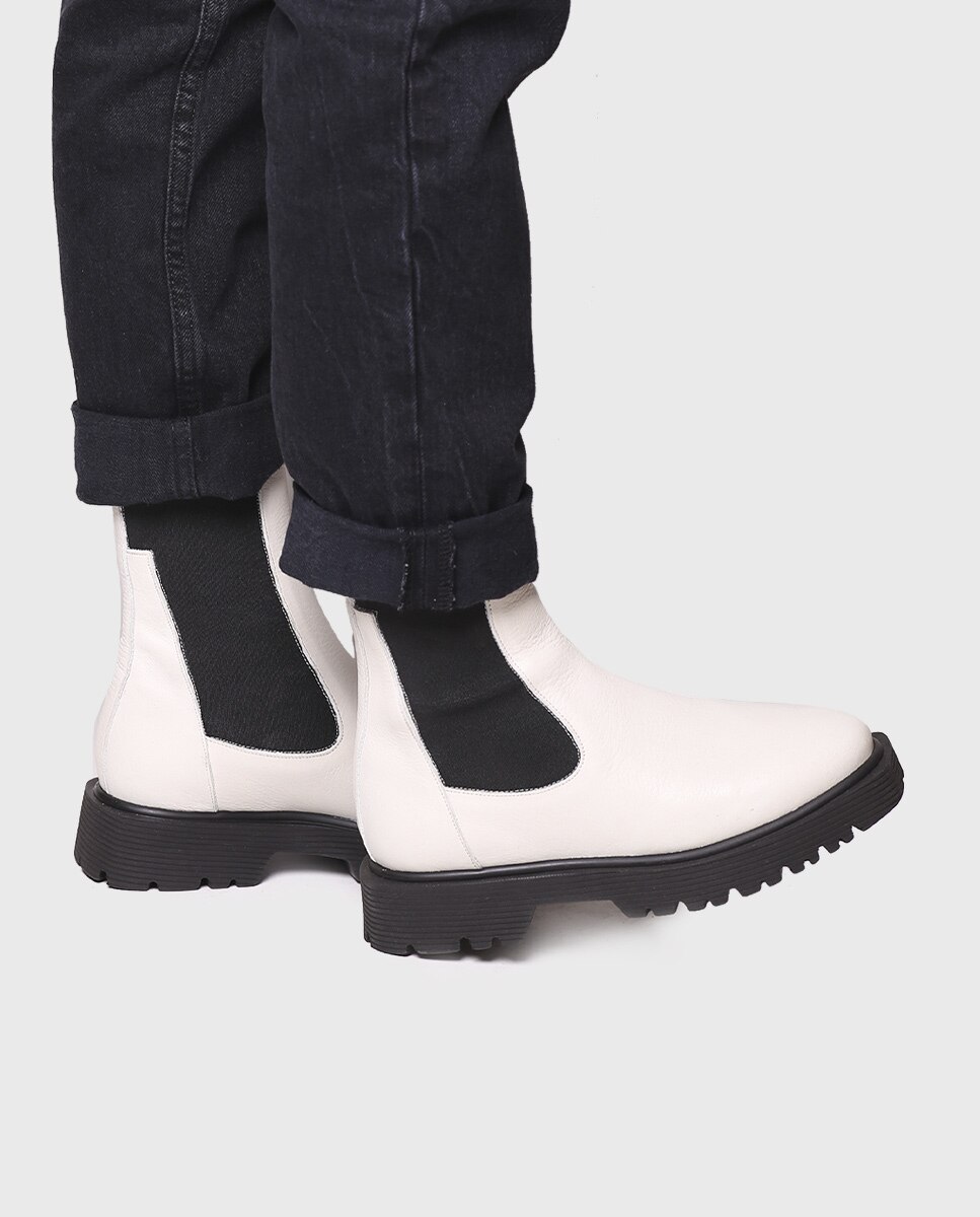 Botins de Pele com Elásticos Branco-4