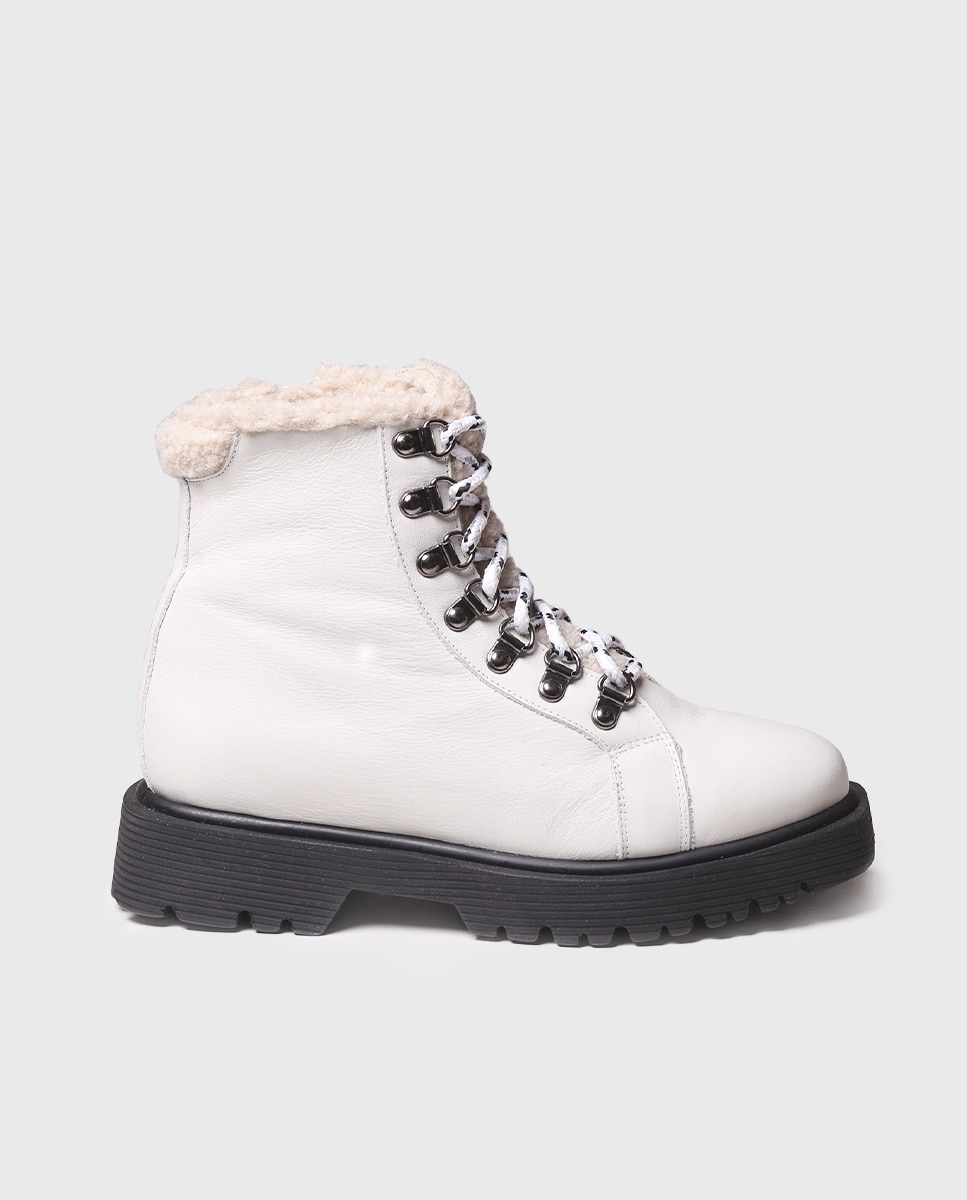 Botins de Pele com Atacadores e Fecho Zip Branco-1