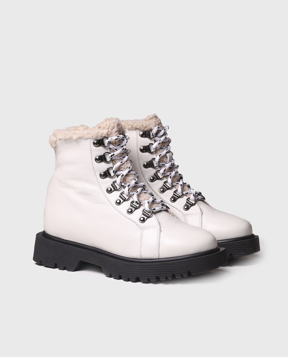 Botins de Pele com Atacadores e Fecho Zip Branco-2