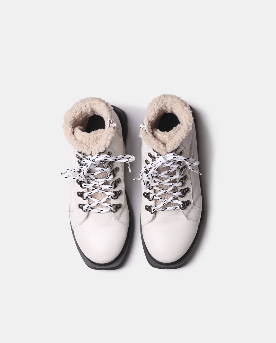 Botins de Pele com Atacadores e Fecho Zip Branco-3