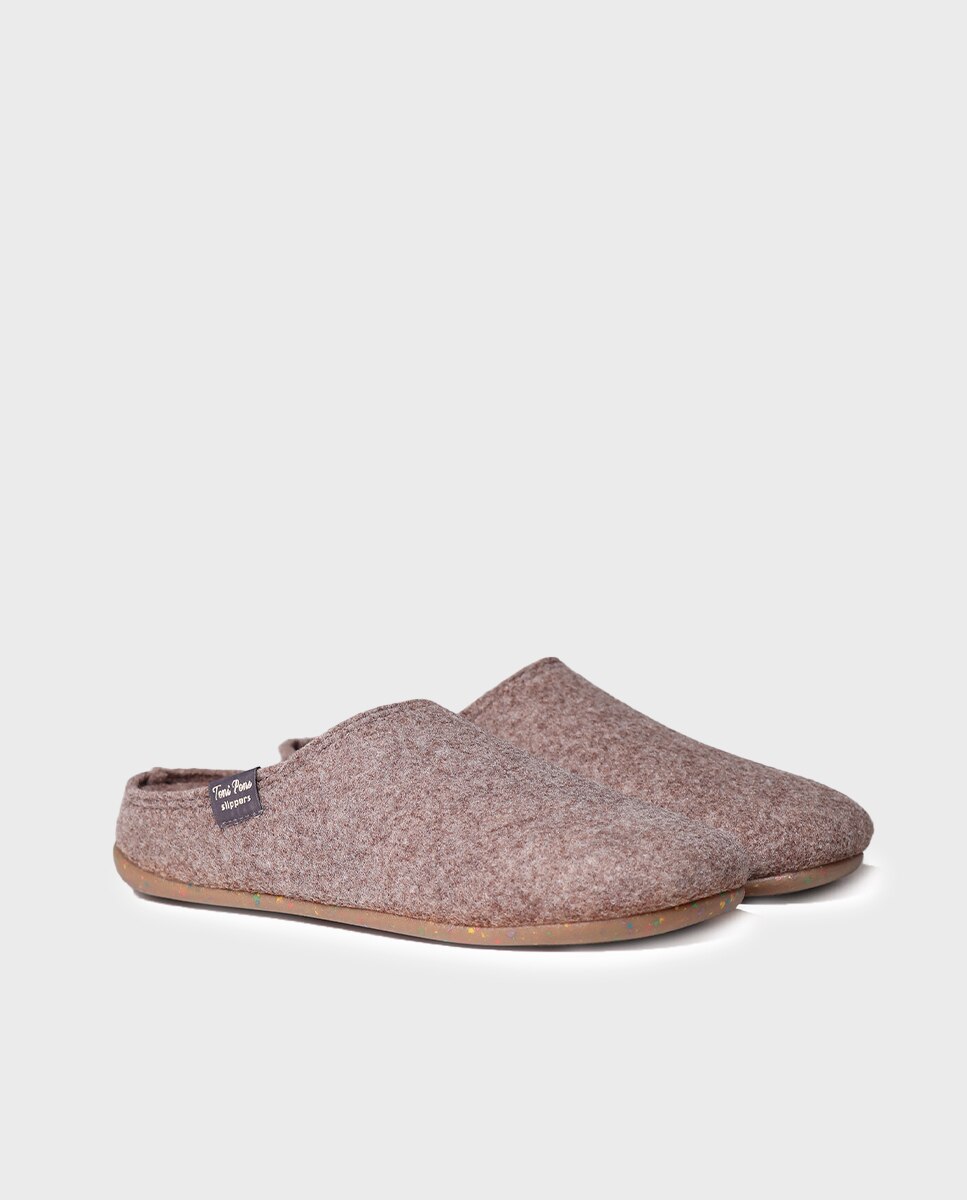 Pantufas Fechadas de Feltro Reciclado Taupe-2