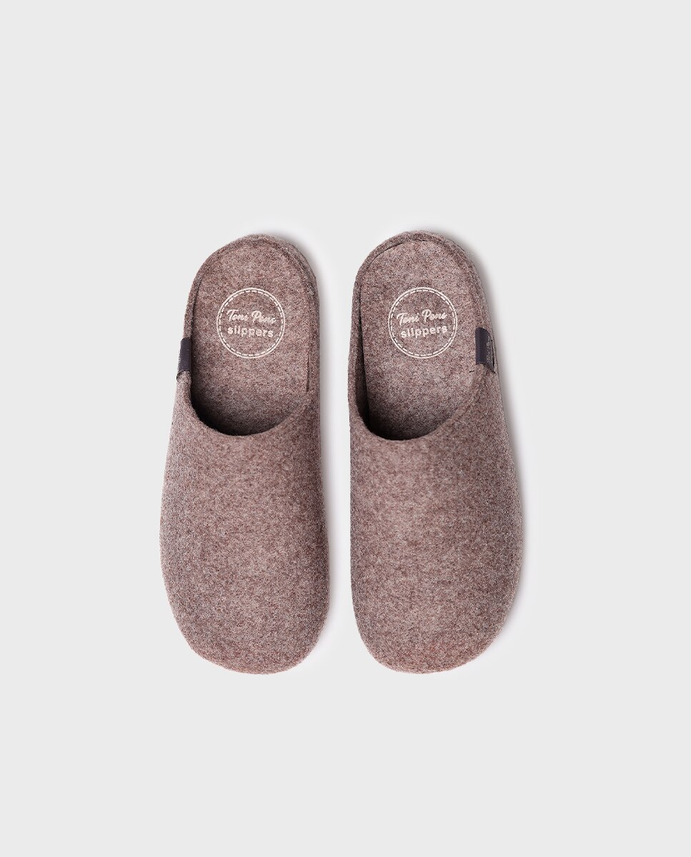 Pantufas Fechadas de Feltro Reciclado Taupe-3