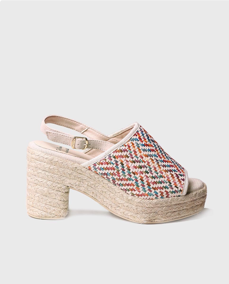 Sandálias de Salto em Tecido Estampado com Fivela Multicolor-1