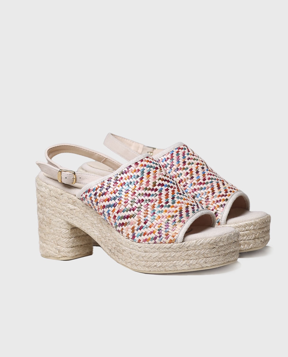 Sandálias de Salto em Tecido Estampado com Fivela Multicolor-2