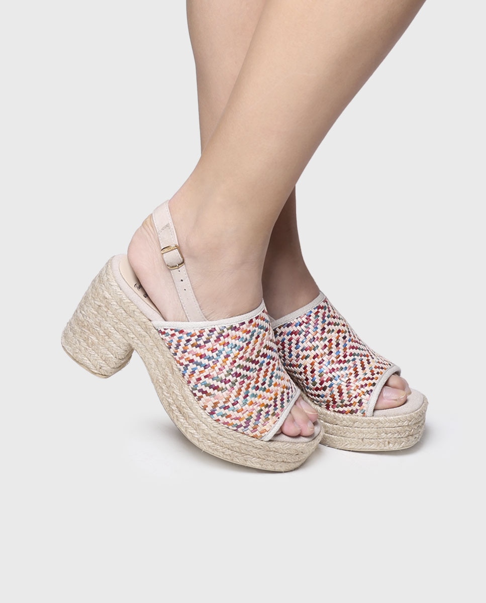 Sandálias de Salto em Tecido Estampado com Fivela Multicolor-4