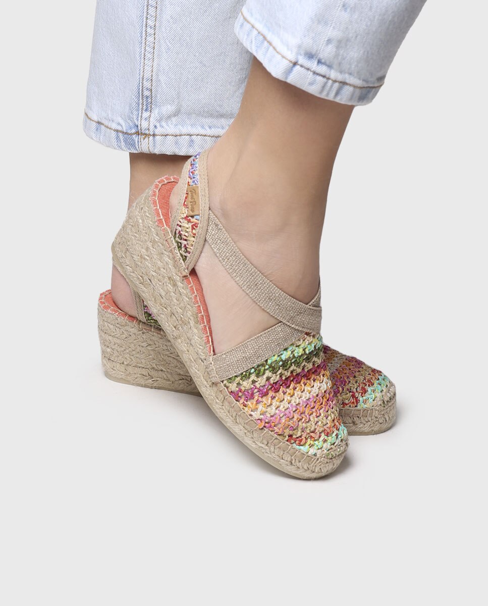 Alpercatas de Cunha em Tecido Estampado com Elásticos Multicolor-4