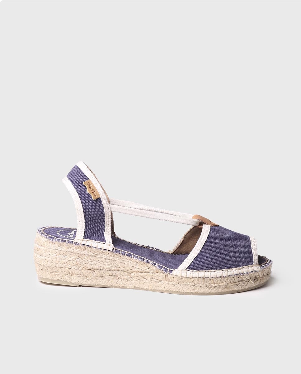 Alpercatas de Cunha em Tecido com Elásticos Azul-marinho-1