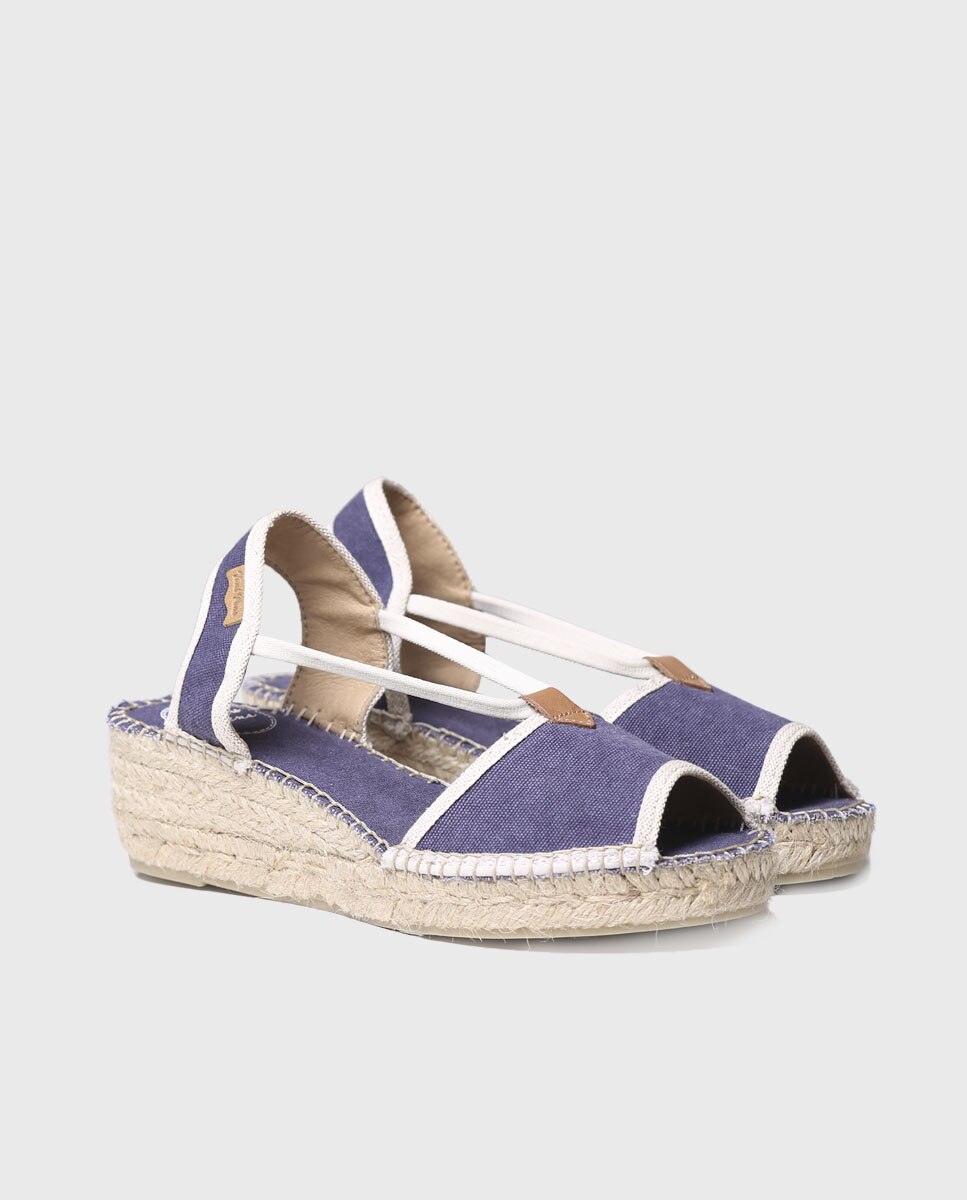 Alpercatas de Cunha em Tecido com Elásticos Azul-marinho-2