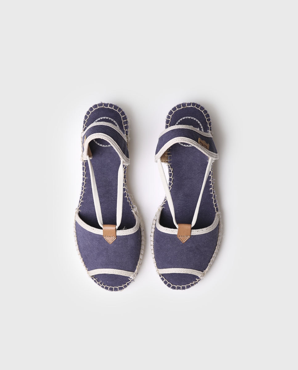 Alpercatas de Cunha em Tecido com Elásticos Azul-marinho-3