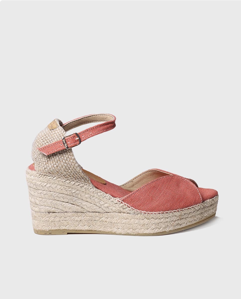 Alpercatas de Cunha em Tecido com Fivela Laranja-1