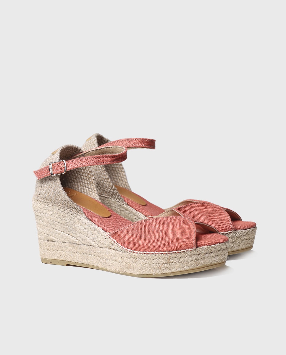 Alpercatas de Cunha em Tecido com Fivela Laranja-2