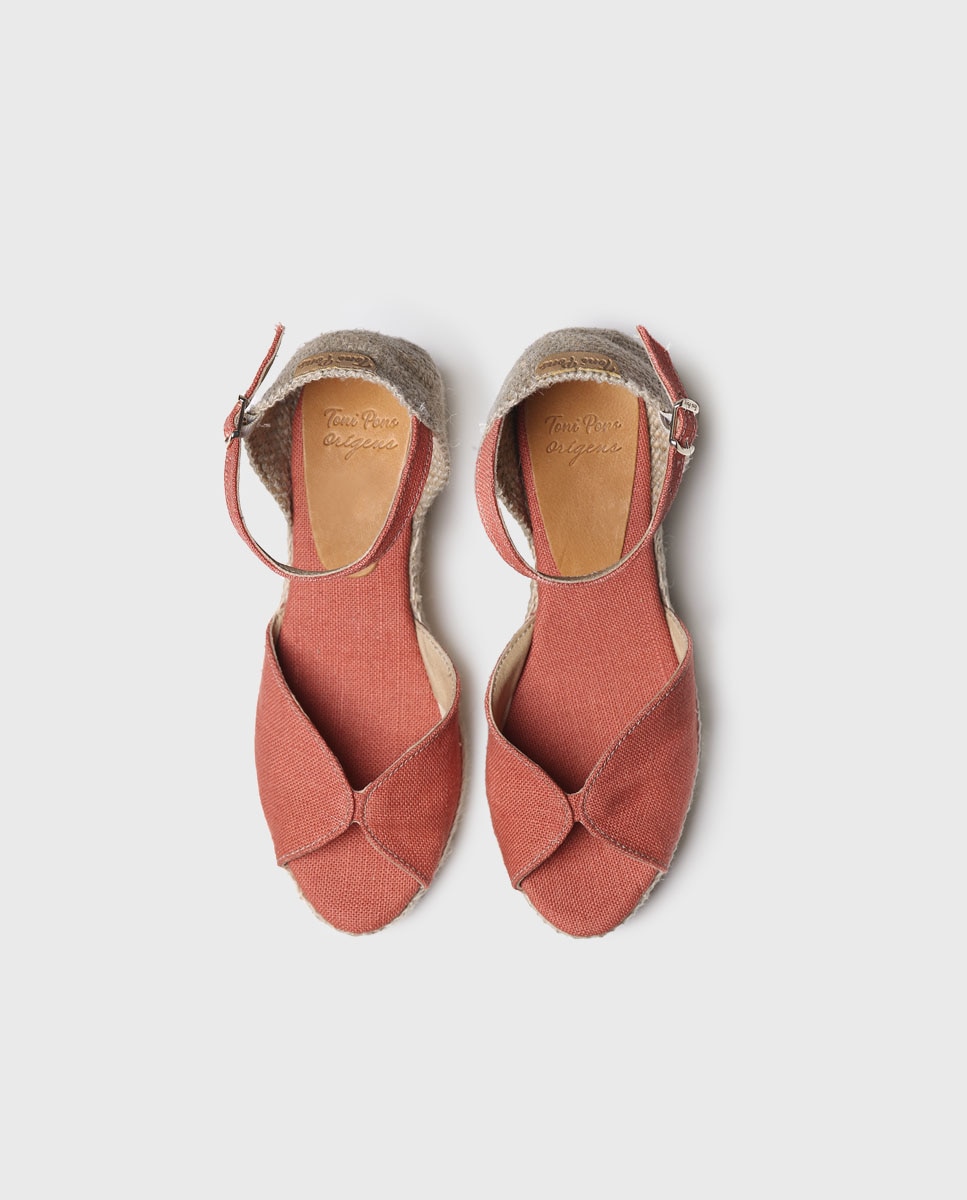 Alpercatas de Cunha em Tecido com Fivela Laranja-3