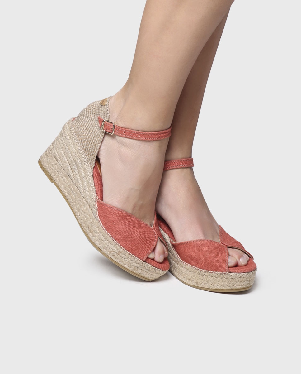 Alpercatas de Cunha em Tecido com Fivela Laranja-4