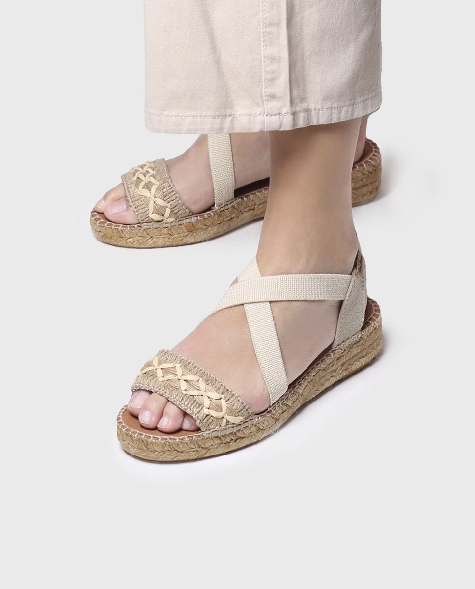 Alpercatas Rasas de Tecido com Elásticos Natural-4