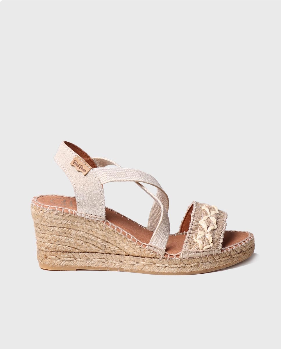 Alpercatas de Cunha em Tecido com Elásticos Natural-1