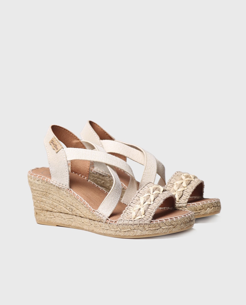 Alpercatas de Cunha em Tecido com Elásticos Natural-2