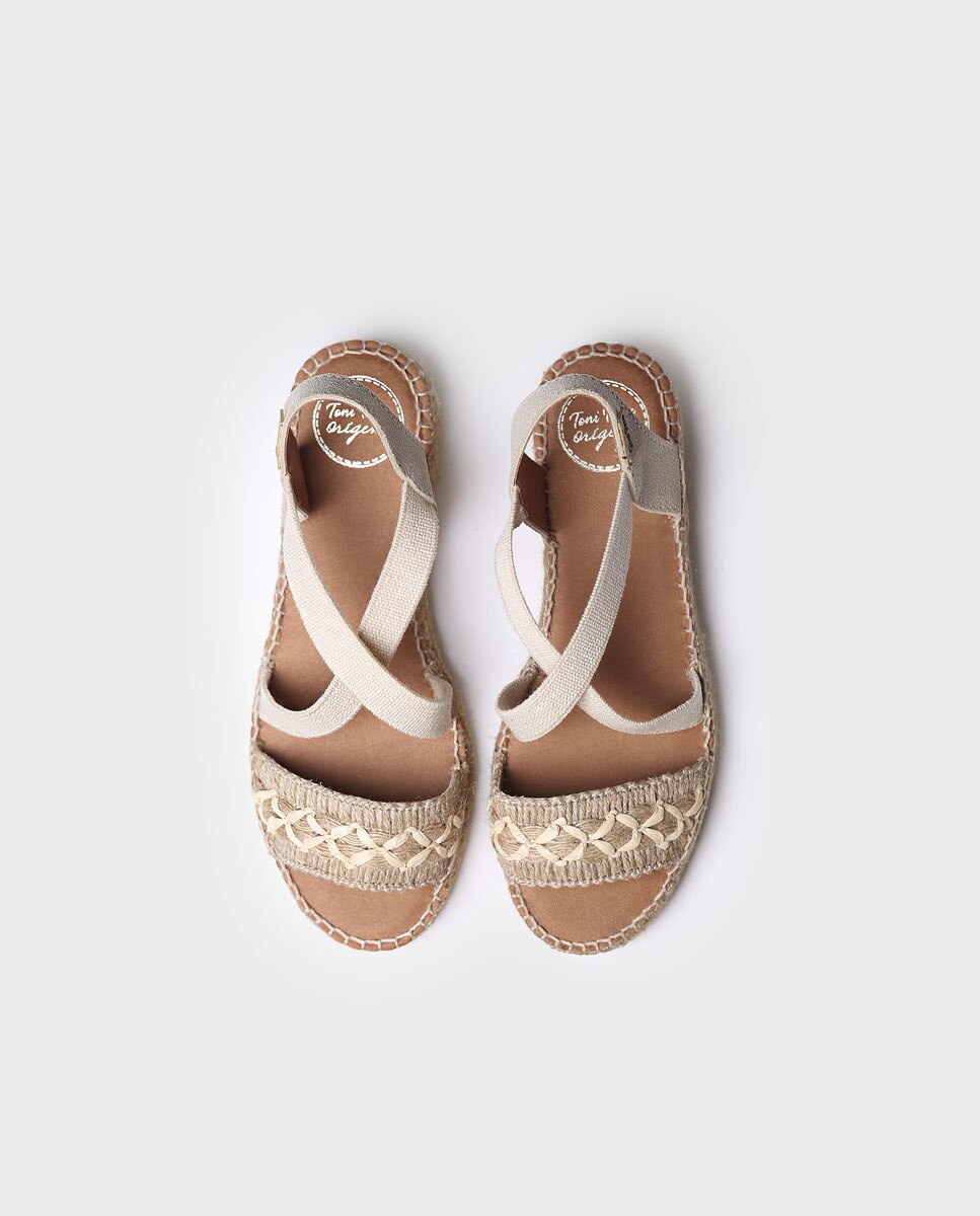 Alpercatas de Cunha em Tecido com Elásticos Natural-3