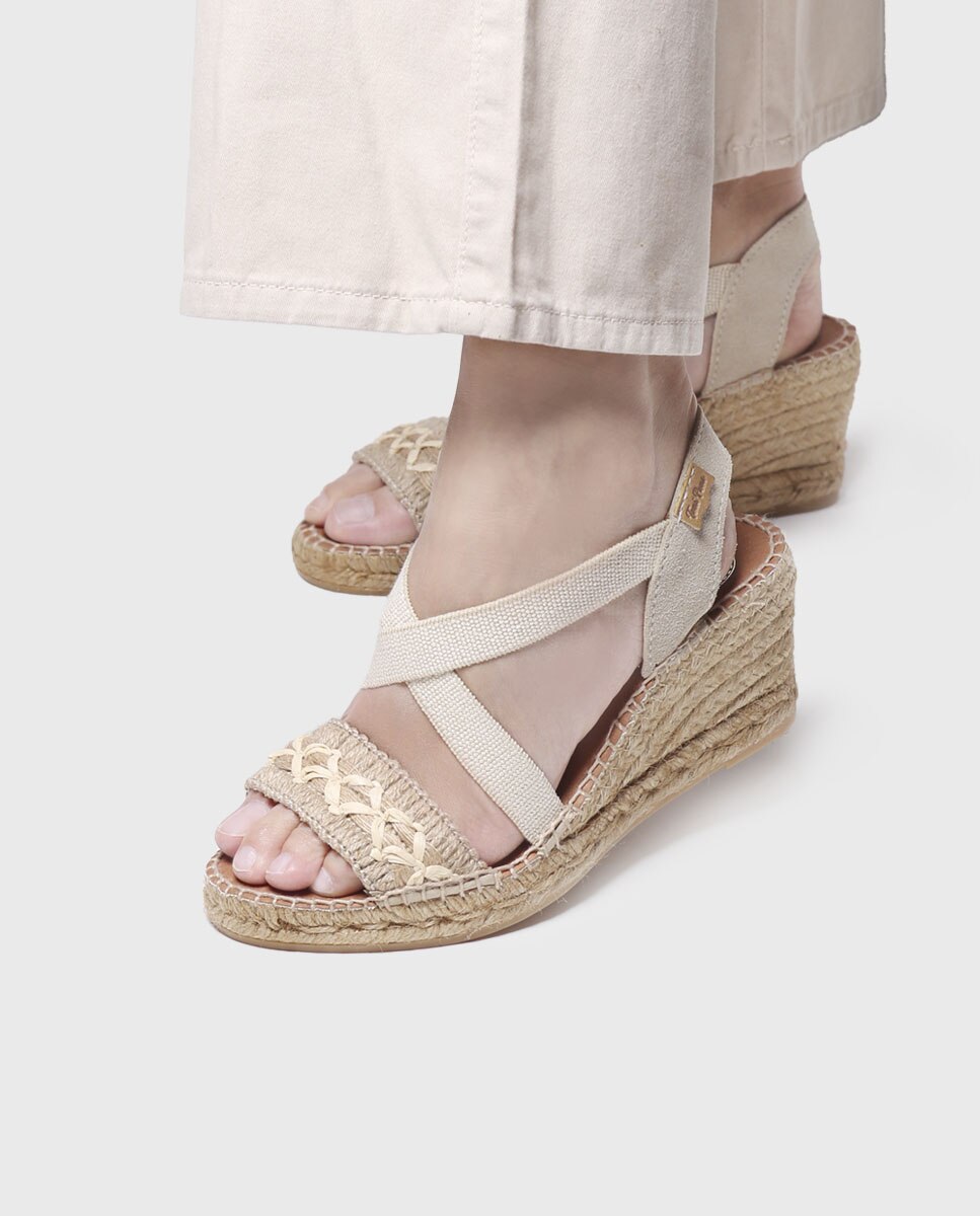 Alpercatas de Cunha em Tecido com Elásticos Natural-4