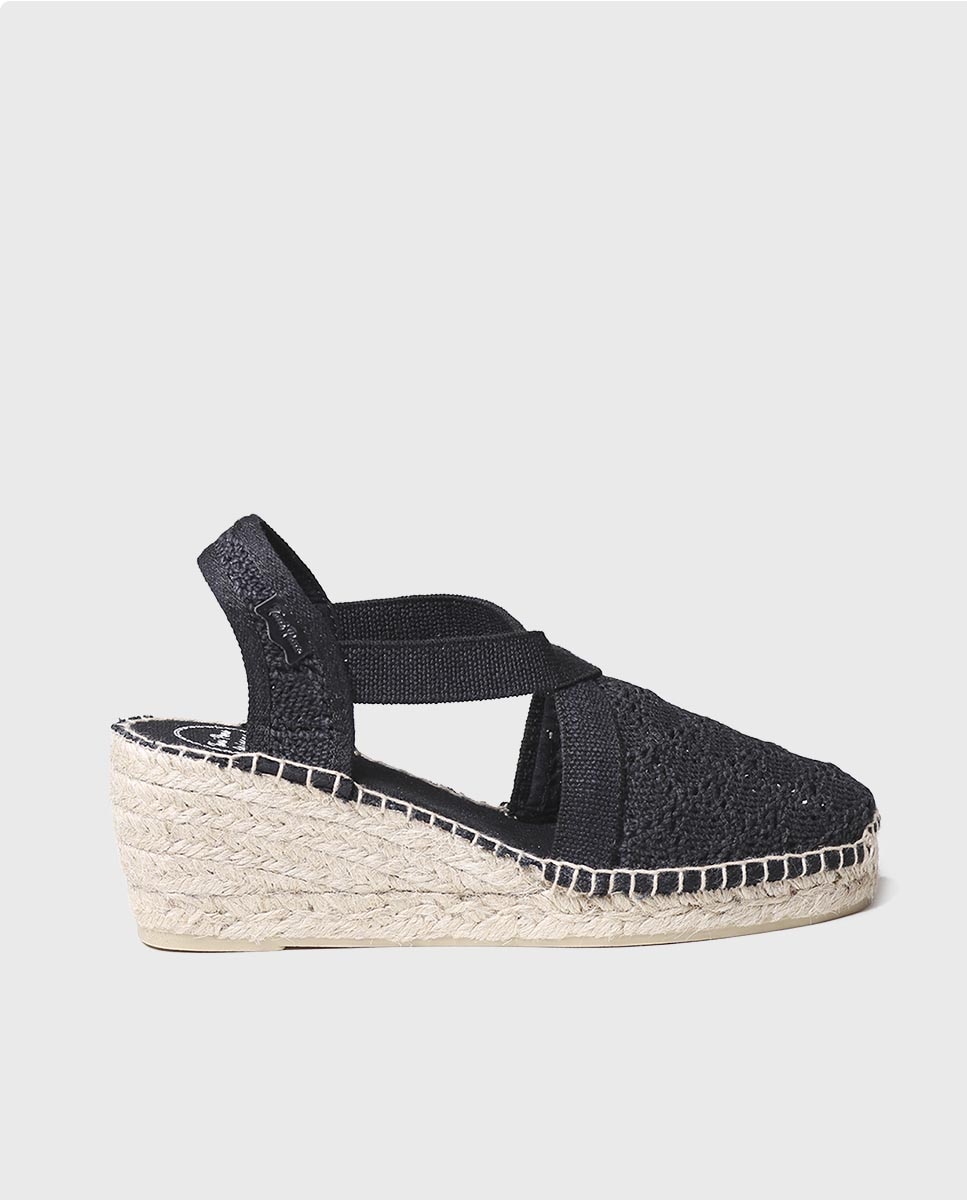 Alpercatas de Cunha em Tecido com Elásticos Preto-1