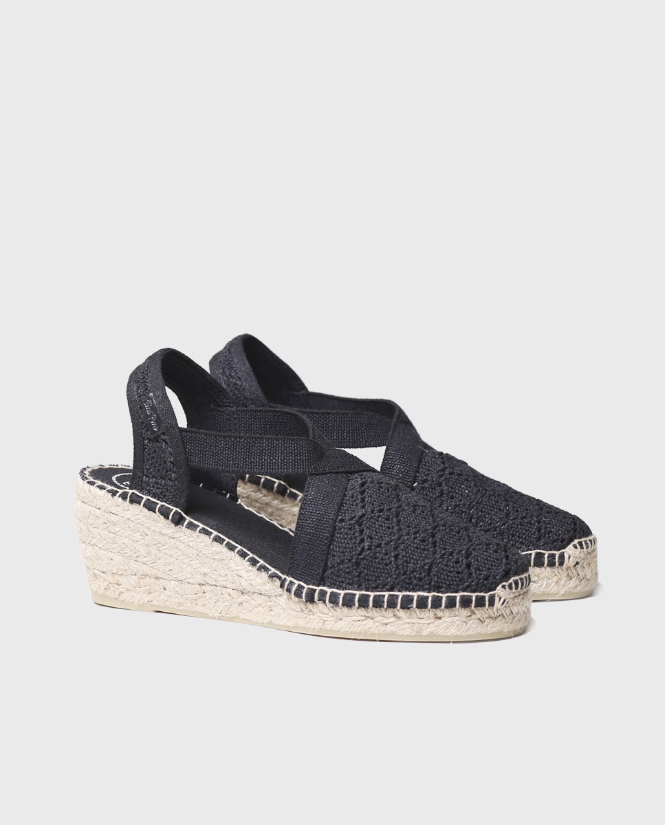 Alpercatas de Cunha em Tecido com Elásticos Preto-2