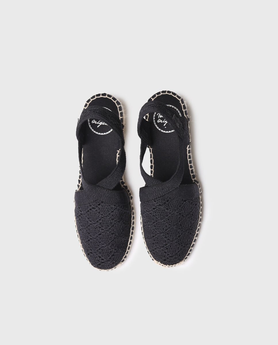 Alpercatas de Cunha em Tecido com Elásticos Preto-3