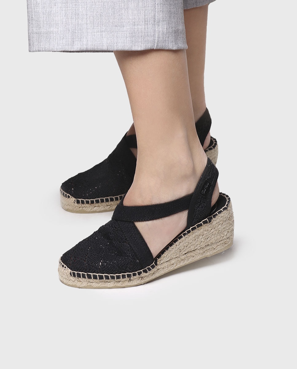 Alpercatas de Cunha em Tecido com Elásticos Preto-4