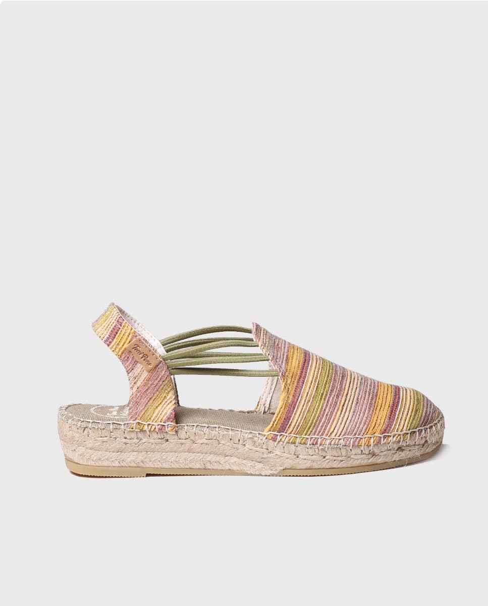 Alpercatas de Cunha em Tecido Estampado com Elásticos Caqui-1