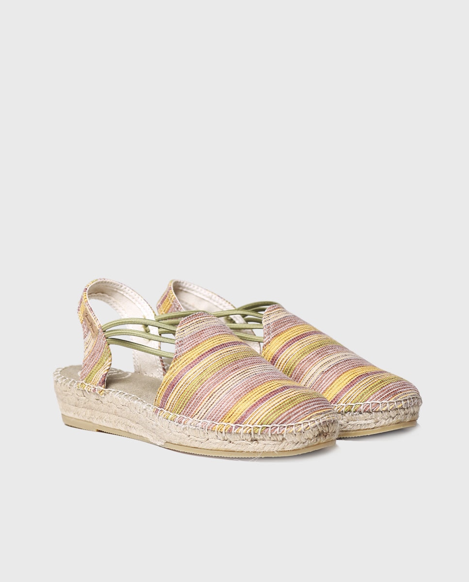 Alpercatas de Cunha em Tecido Estampado com Elásticos Caqui-2