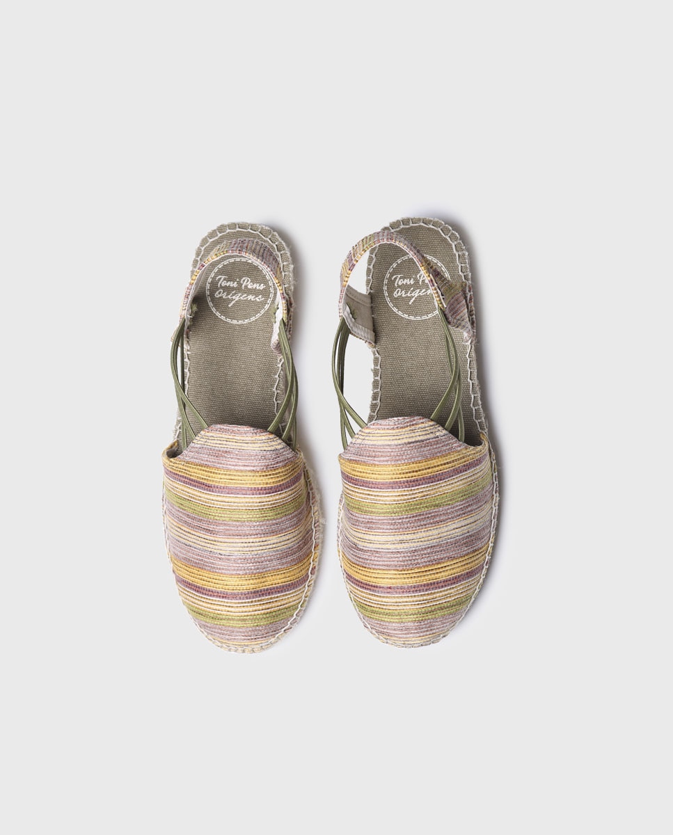 Alpercatas de Cunha em Tecido Estampado com Elásticos Caqui-3