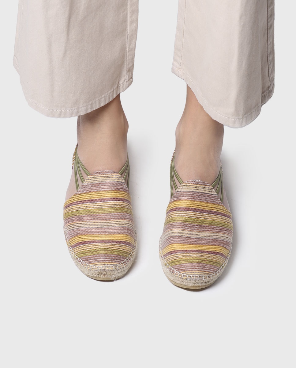 Alpercatas de Cunha em Tecido Estampado com Elásticos Caqui-4