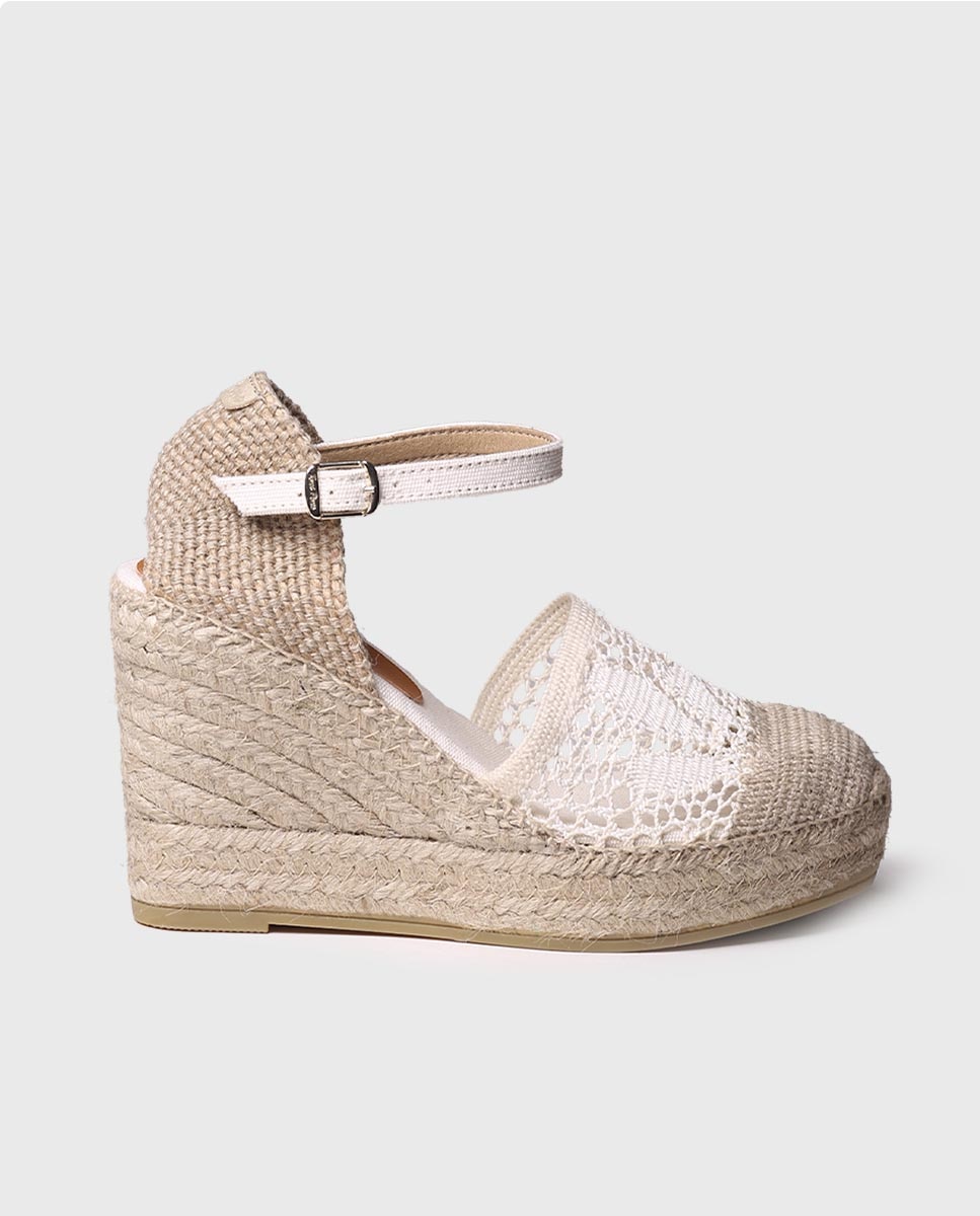 Alpercatas de Cunha em Tecido com Fivela Cru-1