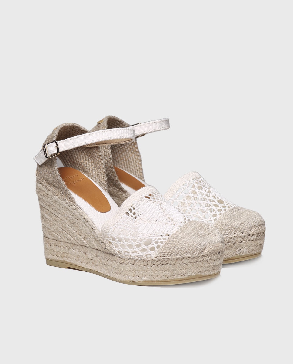 Alpercatas de Cunha em Tecido com Fivela Cru-2