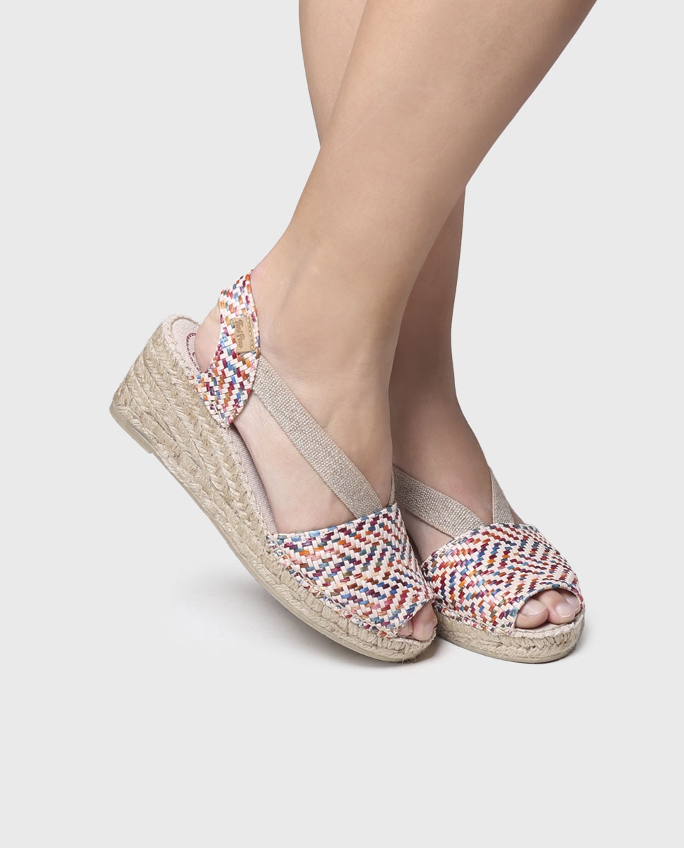 Alpercatas de Cunha em Tecido Estampado com Elásticos Multicolor-4