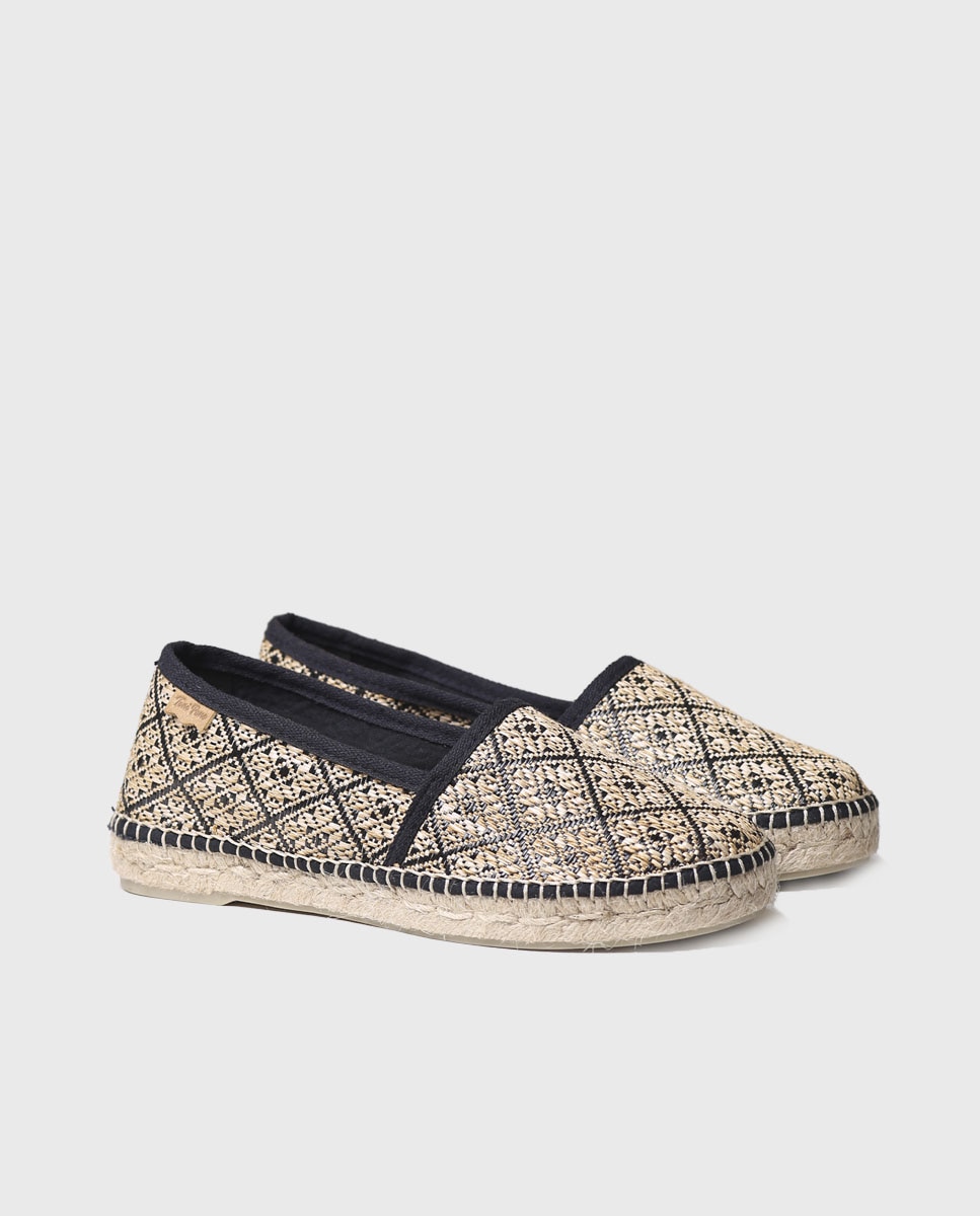Alpercatas Rasas de Tecido Estampado Preto / Natural-2