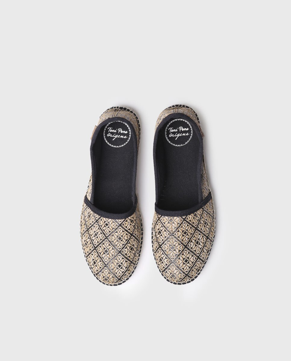 Alpercatas Rasas de Tecido Estampado Preto / Natural-3