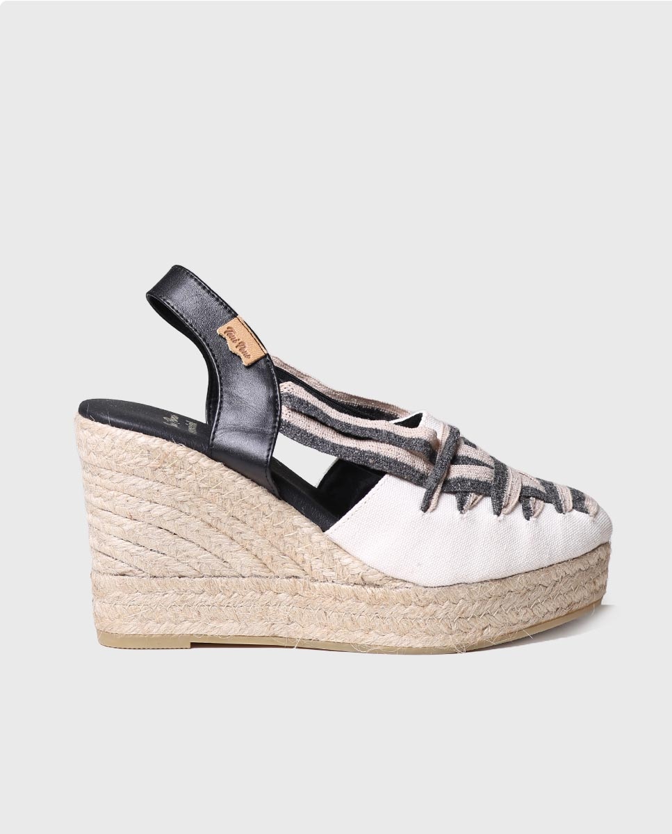 Alpercatas de Cunha em Tecido com Elásticos Preto-1