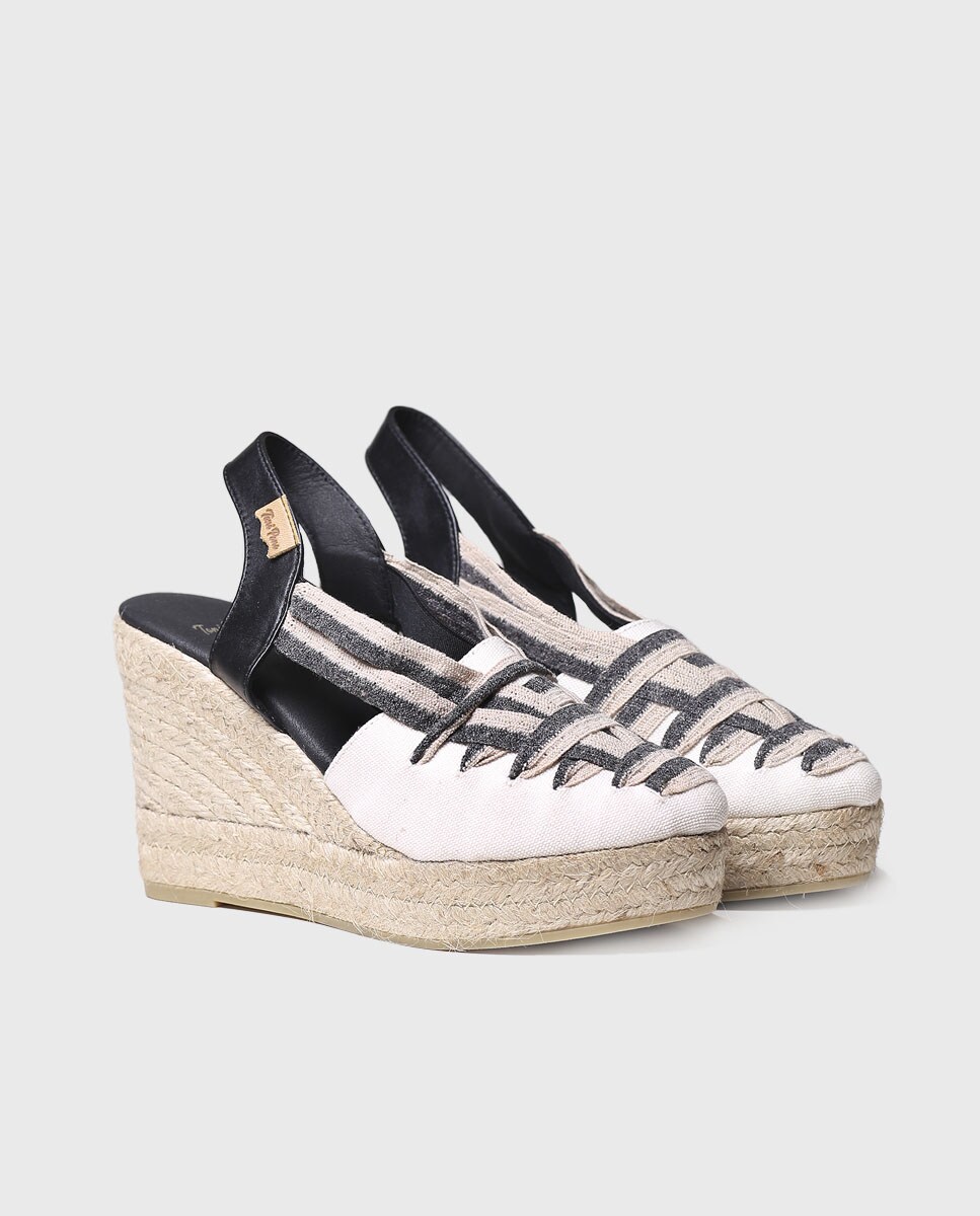 Alpercatas de Cunha em Tecido com Elásticos Preto-2